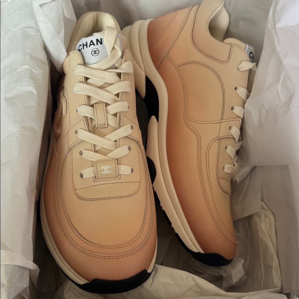 Chanel sneakers trainers flats ombré beige printed calfskin light orange sz 38.5 - Picture 7 of 11